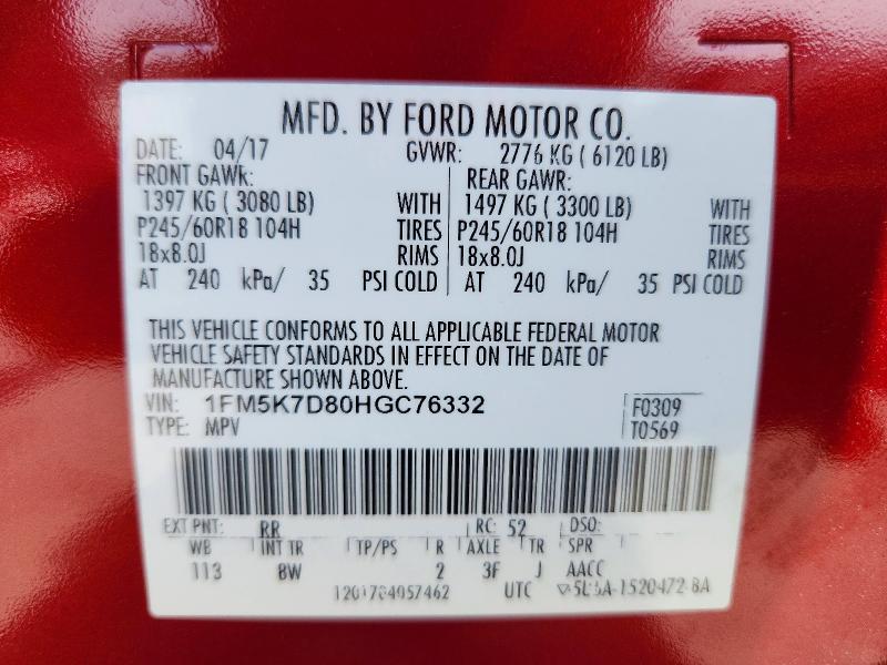 Aukcja sprzedaży 2017 Ford Explorer, vin: 1FM5K7D80HGC76332, numer aukcji: 69624696