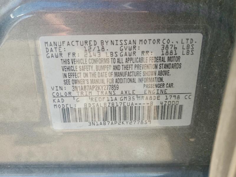 2019 Nissan Sentra მანქანა იყიდება აუქციონზე, vin: 3N1AB7AP2KY277859, აუქციონის ნომერი: 70708196