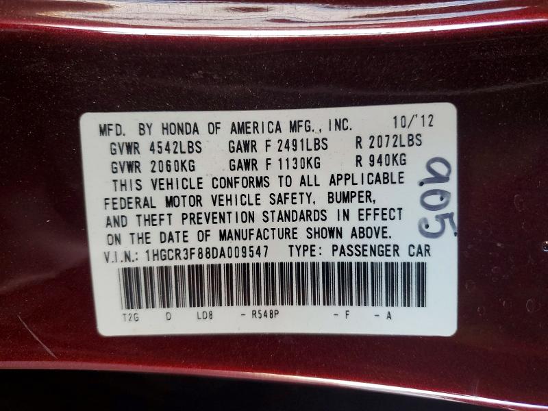 Продаж на аукціоні авто 2013 Honda Accord, vin: 1HGCR3F88DA009547, номер лоту: 70947396