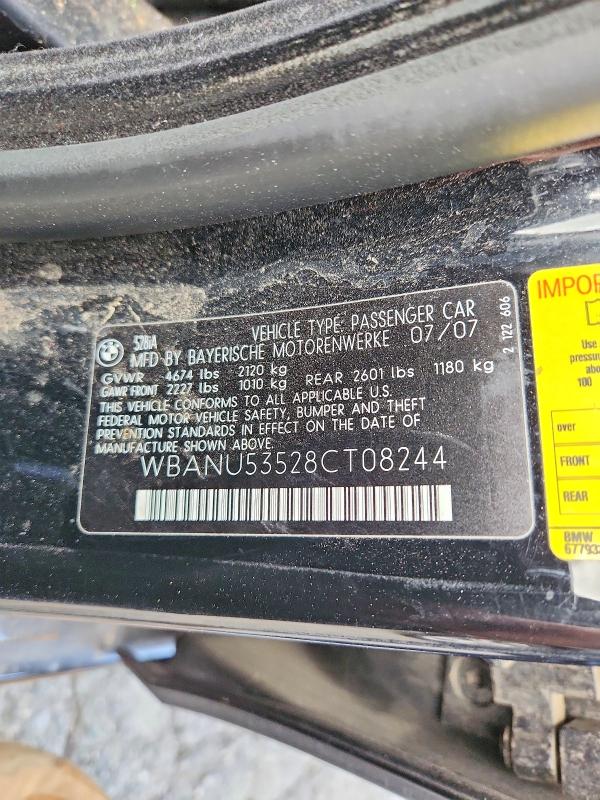 Продаж на аукціоні авто 2008 Bmw 528, vin: WBANU53528CT08244, номер лоту: 69241346