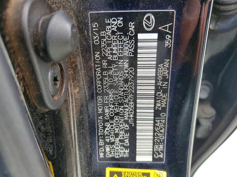 2015 Lexus Ct მანქანა იყიდება აუქციონზე, vin: JTHKD5BH7F2237920, აუქციონის ნომერი: 67309826