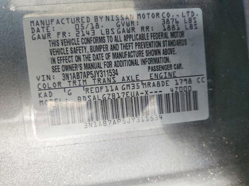 Продаж на аукціоні авто 2018 Nissan Sentra, vin: 3N1AB7AP5JY311534, номер лоту: 67474326