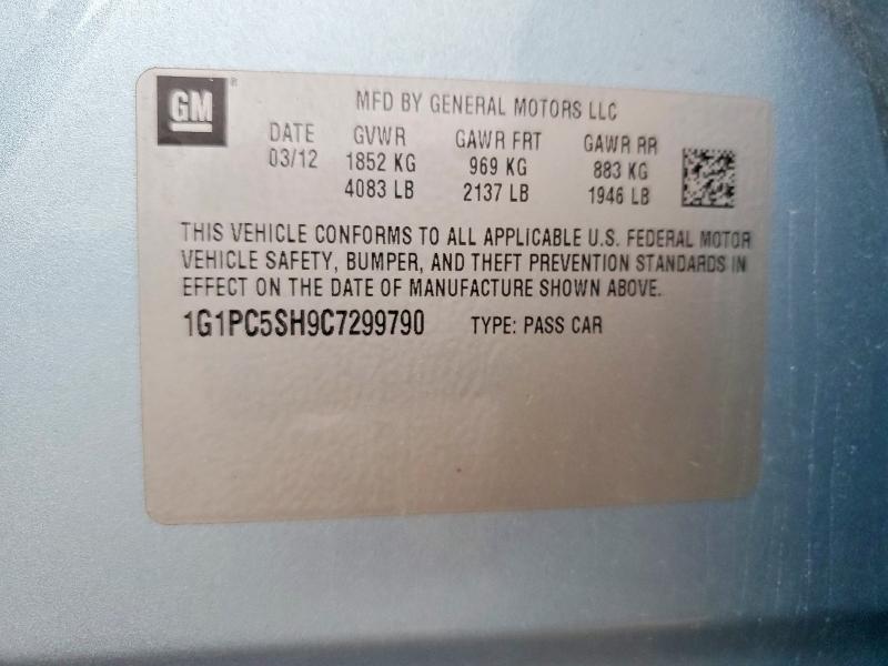 2012 Chevrolet Cruze მანქანა იყიდება აუქციონზე, vin: 1G1PC5SH9C7299790, აუქციონის ნომერი: 69131976