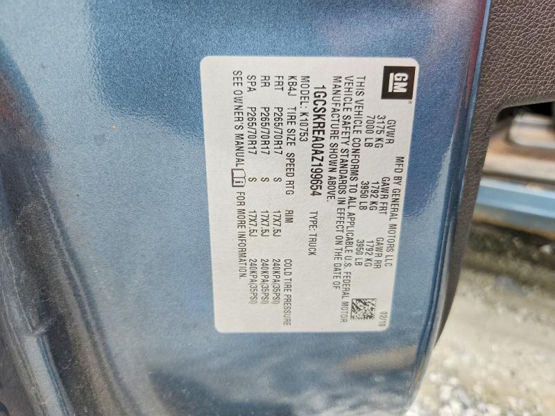 68080926 :رقم المزاد ، 1GCSKREA0AZ199654         vin ، 2010 Chevrolet Silverado مزاد بيع