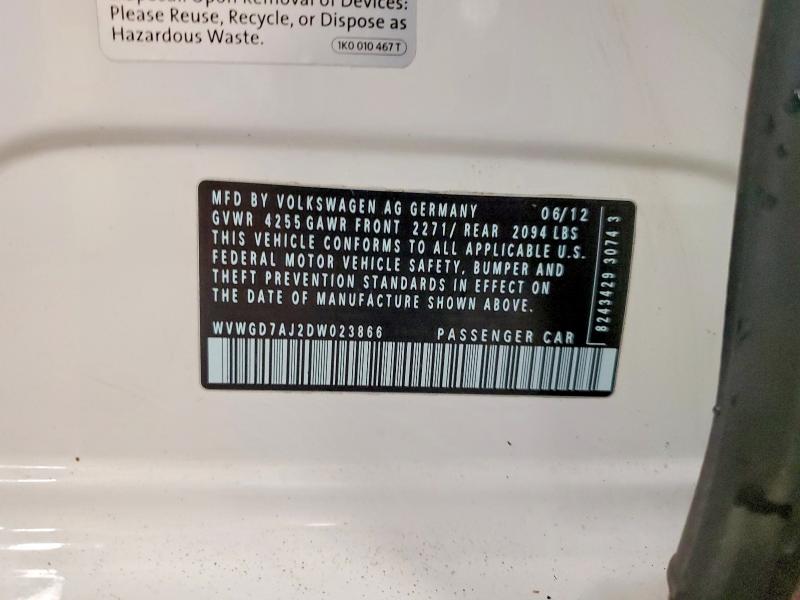 2013 Volkswagen Gti მანქანა იყიდება აუქციონზე, vin: WVWGD7AJ2DW023866, აუქციონის ნომერი: 69044856