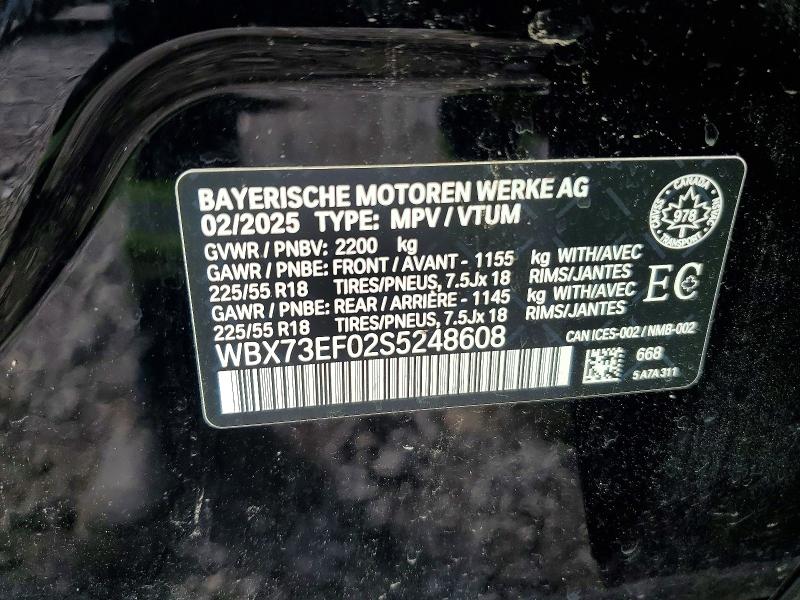 2025 Bmw X1 მანქანა იყიდება აუქციონზე, vin: WBX73EF02S5248608, აუქციონის ნომერი: 65333136