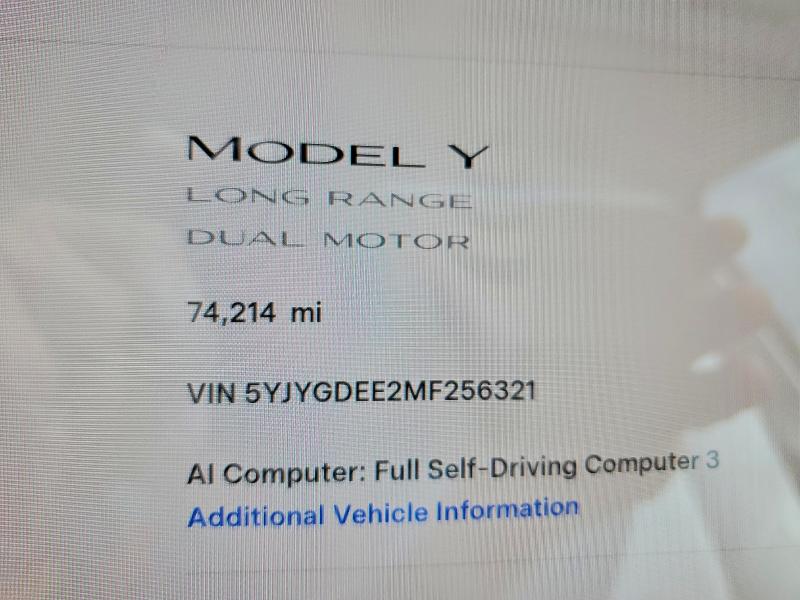 Продажа на аукционе авто 2021 Tesla Model Y, vin: 5YJYGDEE2MF256321, номер лота: 69920926