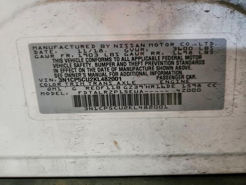 Продаж на аукціоні авто 2019 Nissan Kicks, vin: 3N1CP5CU2KL482001, номер лоту: 67907886