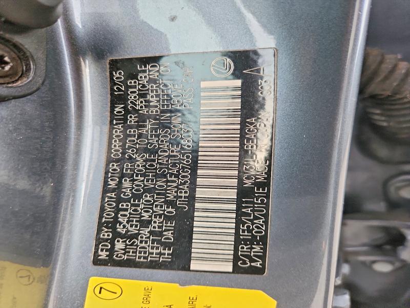 67661646 :رقم المزاد ، JTHBA30G765168037 vin ، 2006 Lexus Es مزاد بيع