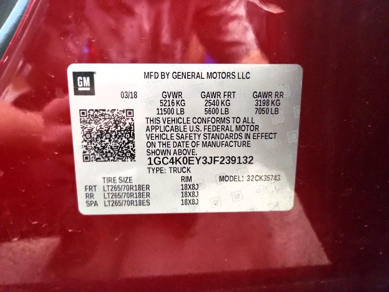 69322286 :رقم المزاد ، 1GC4K0EY3JF239132 vin ، 2018 Chevrolet Silverado مزاد بيع