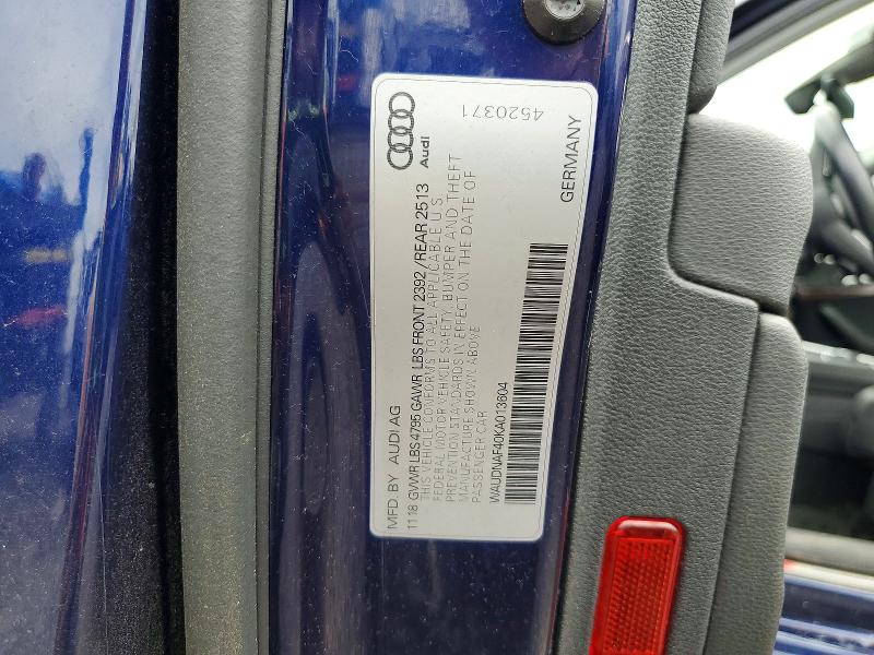 2019 Audi A4 მანქანა იყიდება აუქციონზე, vin: WAUDNAF40KA013604, აუქციონის ნომერი: 68408156