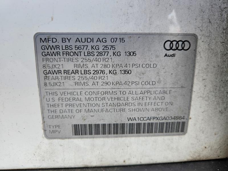Продажа на аукционе авто 2016 Audi Sq5, vin: WA1CCAFPXGA034864, номер лота: 69651696