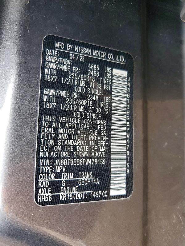 Продажа на аукционе авто 2023 Nissan Rogue, vin: JN8BT3BB8PW478159, номер лота: 67070056