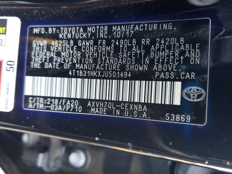 Продаж на аукціоні авто 2018 Toyota Camry, vin: 4T1B31HKXJU501494, номер лоту: 68207246