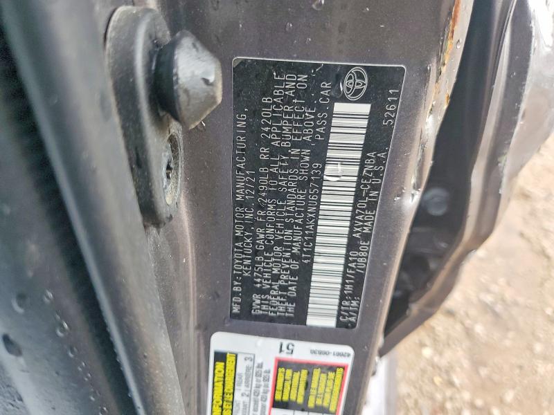 Aukcja sprzedaży 2022 Toyota Camry, vin: 4T1C11AKXNU657139, numer aukcji: 68655826