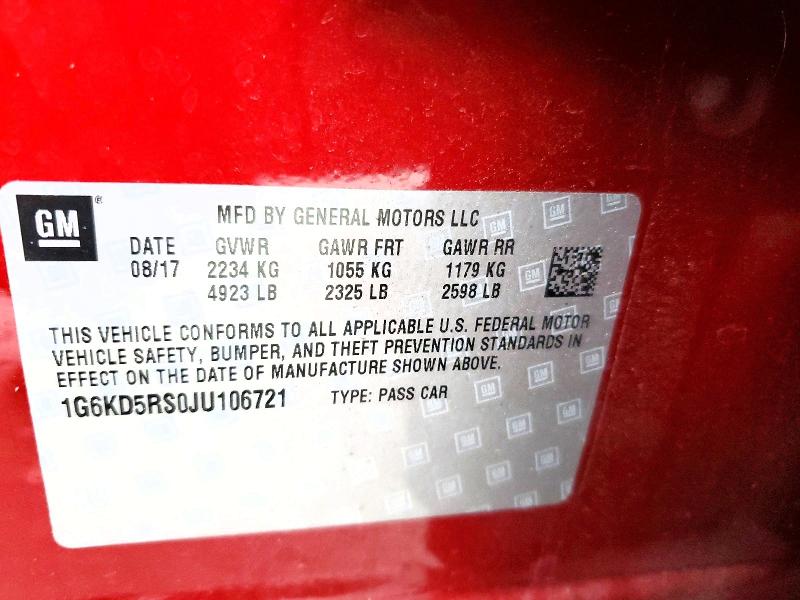 2018 Cadillac Ct6 მანქანა იყიდება აუქციონზე, vin: 1G6KD5RS0JU106721, აუქციონის ნომერი: 70595456