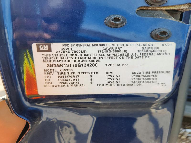 67423566 :رقم المزاد ، 3GNEK13T72G134280 vin ، 2002 Chevrolet Avalanche مزاد بيع