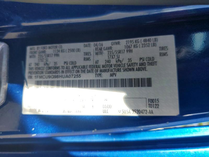 70063926 :رقم المزاد ، 1FMCU9G98HUA07255 vin ، 2017 Ford Escape مزاد بيع