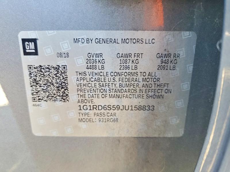 Aukcja sprzedaży 2018 Chevrolet Volt, vin: 1G1RD6S59JU158833, numer aukcji: 66628366
