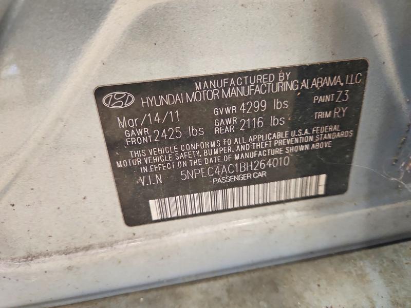 2011 Hyundai Sonata მანქანა იყიდება აუქციონზე, vin: 5NPEC4AC1BH264010, აუქციონის ნომერი: 70173666
