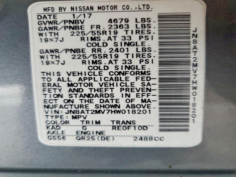 67905496 :رقم المزاد ، JN8AT2MV7HW018201 vin ، 2017 Nissan Rogue مزاد بيع