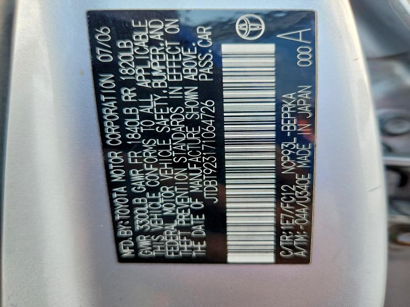 Aukcja sprzedaży 2007 Toyota Yaris, vin: JTDBT923171064726, numer aukcji: 68572836