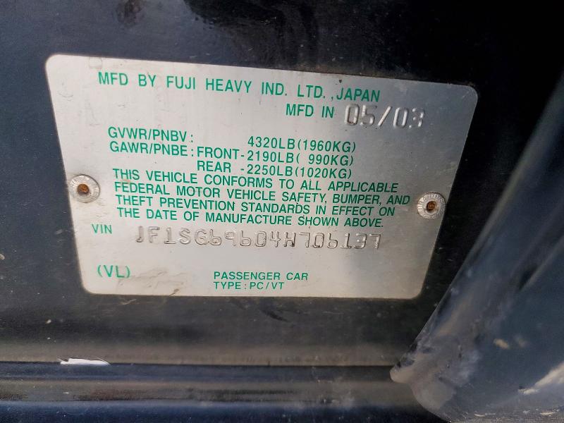 69156596 :رقم المزاد ، JF1SG69604H706137 vin ، 2004 Subaru Forester مزاد بيع