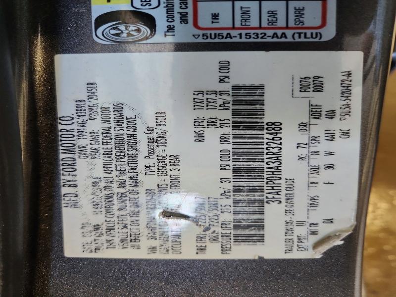 2010 Ford Fusion მანქანა იყიდება აუქციონზე, vin: 3FAHP0HA3AR326488, აუქციონის ნომერი: 70729096