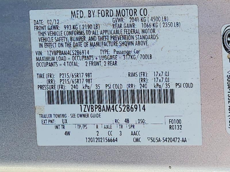 Продаж на аукціоні авто 2012 Ford Mustang, vin: 1ZVBP8AM4C5286914, номер лоту: 67744706
