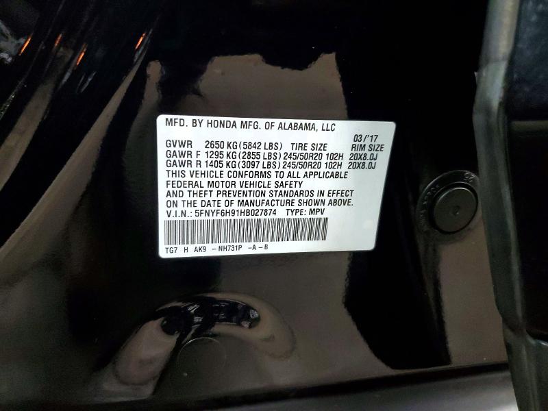 Aukcja sprzedaży 2017 Honda Pilot, vin: 5FNYF6H91HB027874, numer aukcji: 70104276