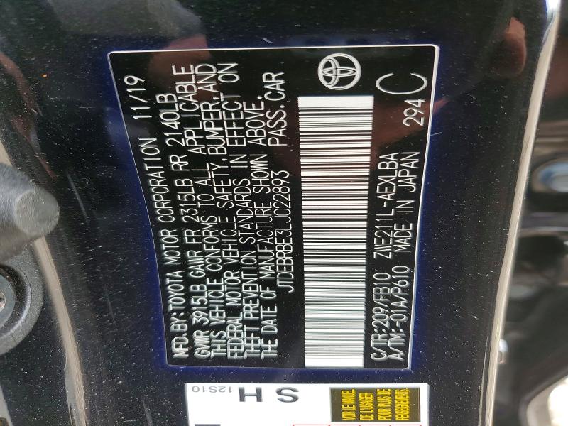Продаж на аукціоні авто 2020 Toyota Corolla, vin: JTDEBRBE3LJ022893, номер лоту: 66760736