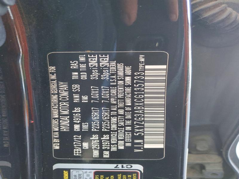 2012 Hyundai Santa Fe მანქანა იყიდება აუქციონზე, vin: 5XYZG3ABXCG135733, აუქციონის ნომერი: 68066126