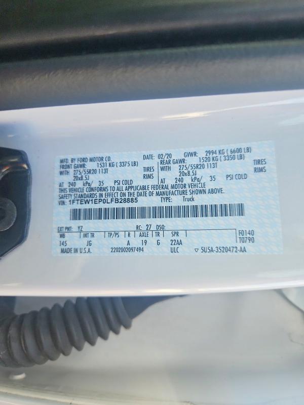71158976 :رقم المزاد ، 1FTEW1EP0LFB28885 vin ، 2020 Ford F150 مزاد بيع