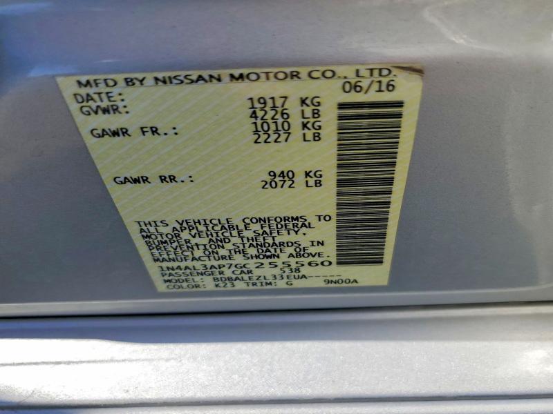 2016 Nissan Altima მანქანა იყიდება აუქციონზე, vin: 1N4AL3AP7GC255560, აუქციონის ნომერი: 67222096