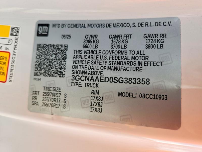 Aukcja sprzedaży 2025 Chevrolet Silverado, vin: 3GCNAAED0SG383358, numer aukcji: 69971256