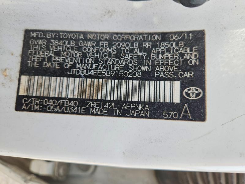 Продаж на аукціоні авто 2011 Toyota Corolla, vin: JTDBU4EE5B9150208, номер лоту: 70509146