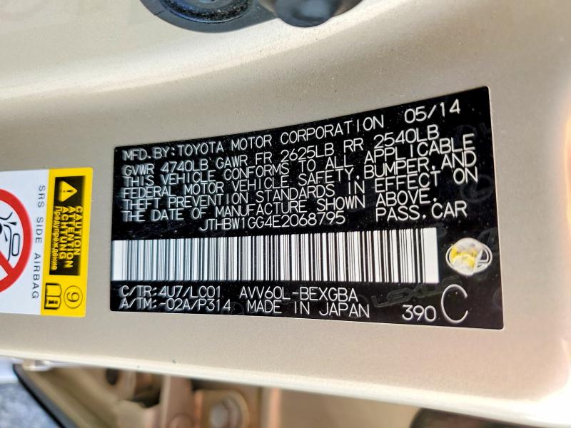 2014 Lexus Es მანქანა იყიდება აუქციონზე, vin: JTHBW1GG4E2068795, აუქციონის ნომერი: 71091976