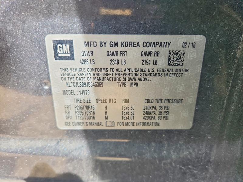 Aukcja sprzedaży 2018 Chevrolet Trax, vin: KL7CJLSB9JB645369, numer aukcji: 67827636