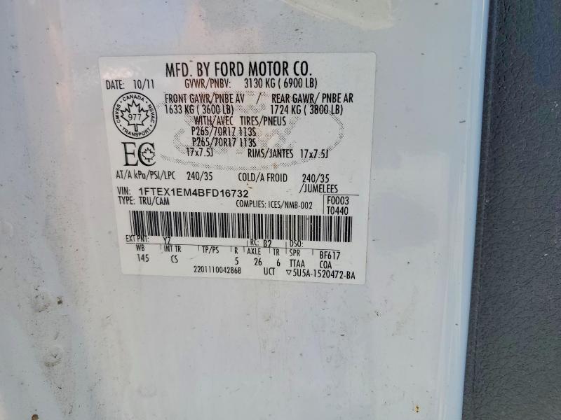 Auction sale of the 2011 Ford F150, vin: 1FTEX1EM4BFD16732, lot number: 68549586