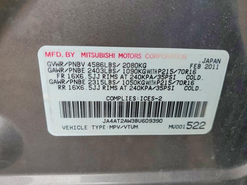 Продаж на аукціоні авто 2011 Mitsubishi Outlander, vin: JA4AT2AW3BU609390, номер лоту: 65384136