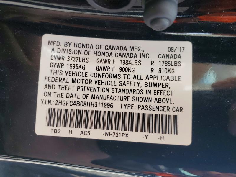 68737046 :رقم المزاد ، 2HGFC4B08HH311996 vin ، 2017 Honda Civic مزاد بيع