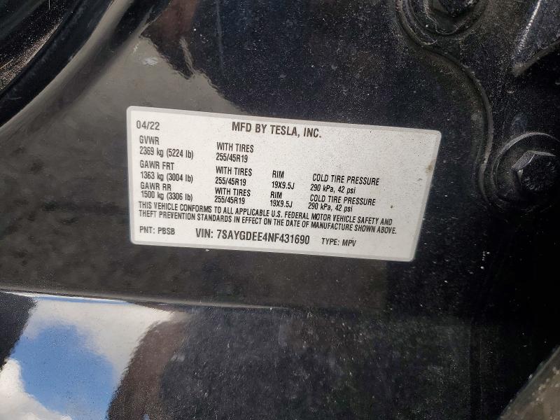 2022 Tesla Model Y მანქანა იყიდება აუქციონზე, vin: 7SAYGDEE4NF431690, აუქციონის ნომერი: 68009836
