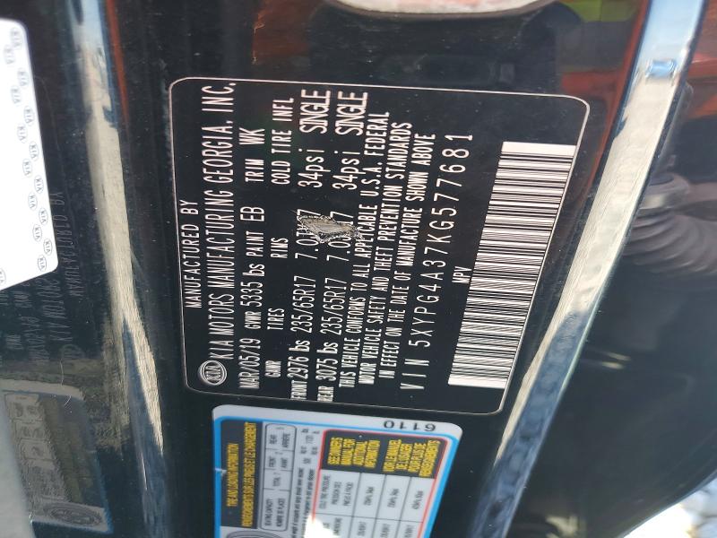 68670626 :رقم المزاد ، 5XYPG4A37KG577681 vin ، 2019 Kia Sorento مزاد بيع