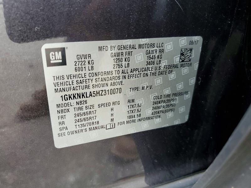 69905516 :رقم المزاد ، 1GKKNKLA5HZ310070 vin ، 2017 Gmc Acadia مزاد بيع