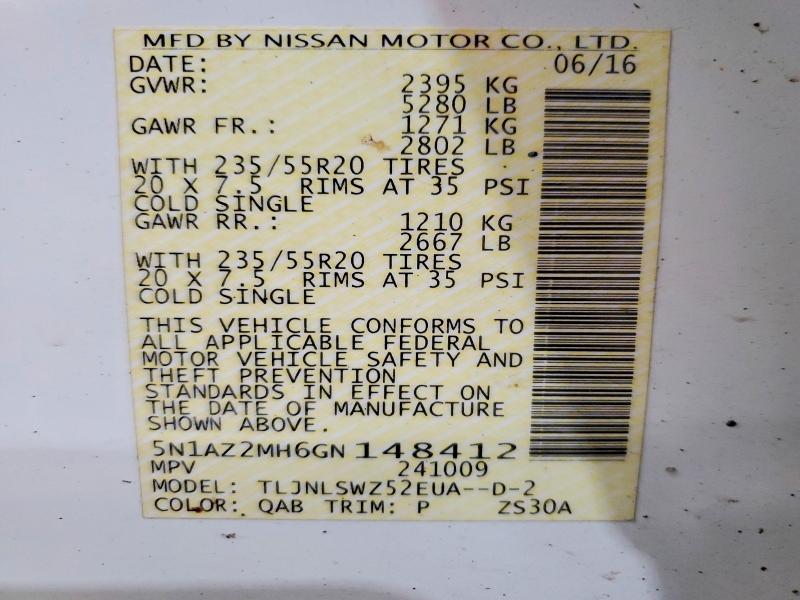71069526 :رقم المزاد ، 5N1AZ2MH6GN148412 vin ، 2016 Nissan Murano مزاد بيع