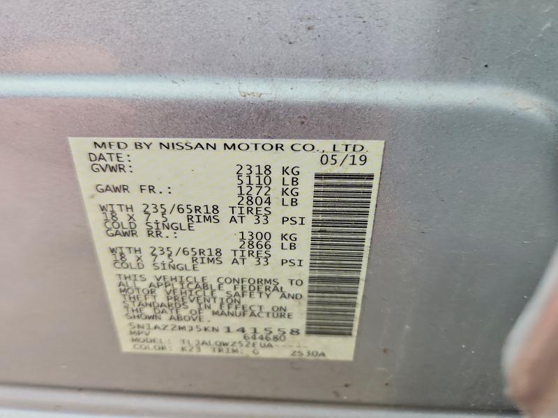 Продаж на аукціоні авто 2019 Nissan Murano, vin: 5N1AZ2MJ5KN141558, номер лоту: 67954736