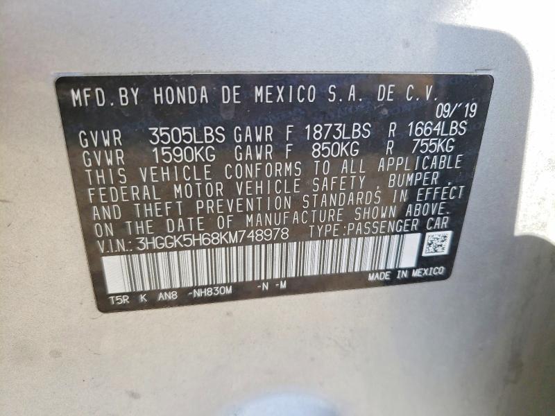 69614476 :رقم المزاد ، 3HGGK5H68KM748978 vin ، 2019 Honda Fit مزاد بيع