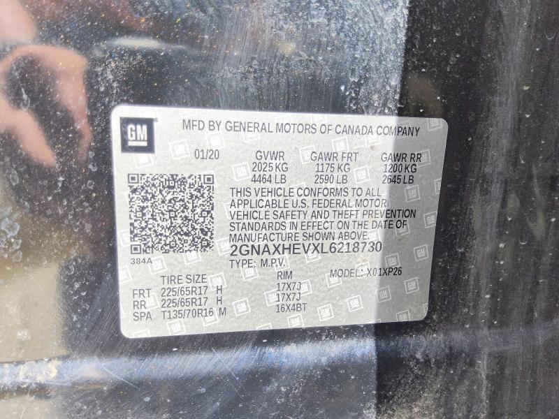 68753356 :رقم المزاد ، 2GNAXHEVXL6218730 vin ، 2020 Chevrolet Equinox مزاد بيع