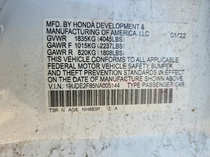 68024796 :رقم المزاد ، 19UDE2F85NA005144 vin ، 2022 Acura Ilx مزاد بيع