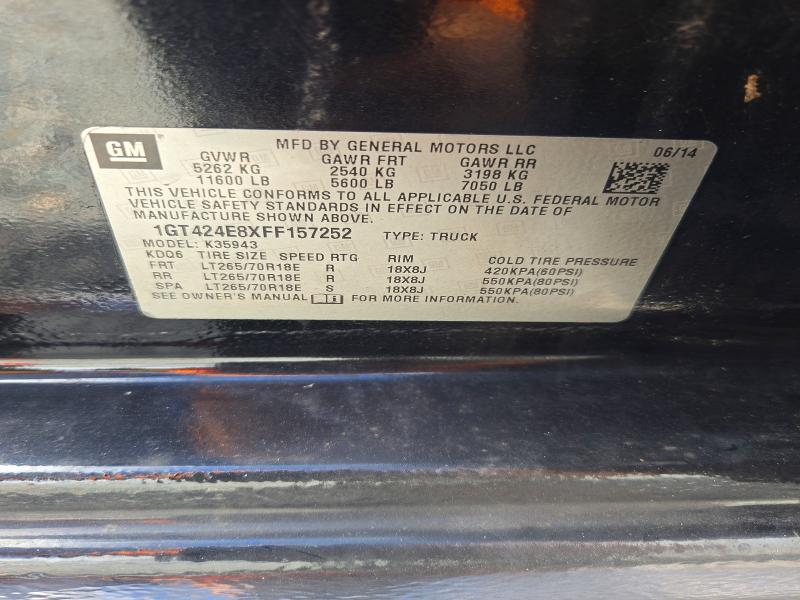 2015 Gmc Sierra მანქანა იყიდება აუქციონზე, vin: 1GT424E8XFF157252, აუქციონის ნომერი: 68158956